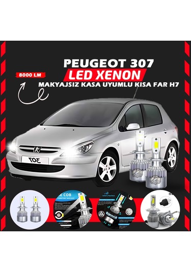 Peugeot 307 Makyajsız Kasa Kısa Far Uyumlu Şimşek Etkili Led Xenon Performance Series H7