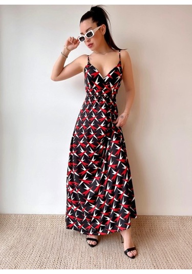 Kadın V Yaka Göğüs Ve Sırt Dekolteli Fırsat Ürün Maxi Moy Elbise Siyah