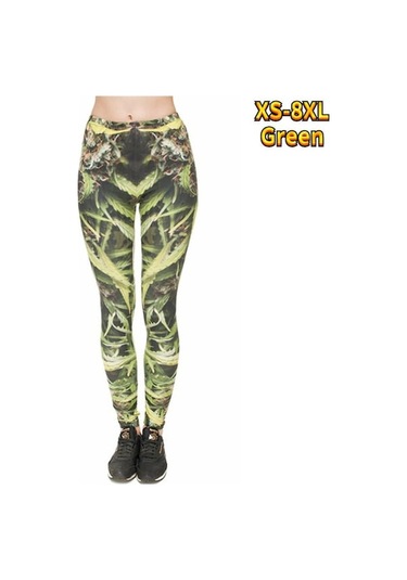 Novahub Yeşil Bayan Açık Mor Tüy Baskılar Streç Yoga Tayt Spor Koşu Spor Salonu Spor Aktif Pantolon Yeşil - S Yeşil