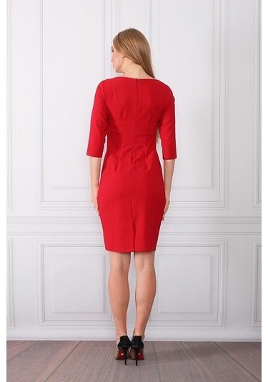 E.T.'S Element'S Yaka Detaylı Klasik Elbise Kırmızı