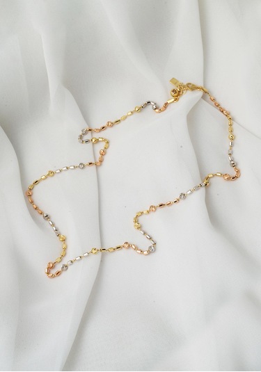 Bilezikci  Üç Renkli Dorikalı 14 Ayar Altın Kolye Sarı Altın