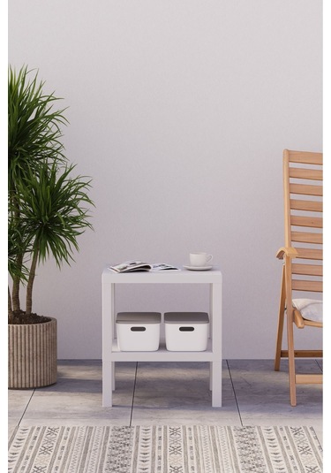 2 Katlı Dikey Raf, Plastik Sehpa, Balkon Rafı, Saksılık, Banyo Mutfak Rafı, Beyaz Beyaz