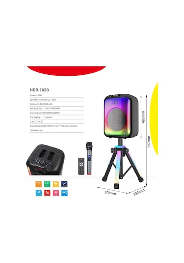 Ultratekno Ndr-102b Full Rgb Panel 40 Watt Sahne Ayaklı Hoparlör