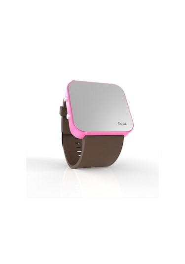 Cool Watch Saat - Pembe Led Kasa - Kahverengi Kayış Unisex