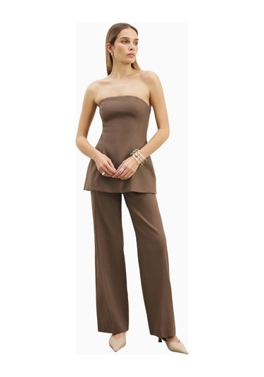 Because Of Alice Strapless Linen A - Line Bodice Kadın Üst Kahverengi
