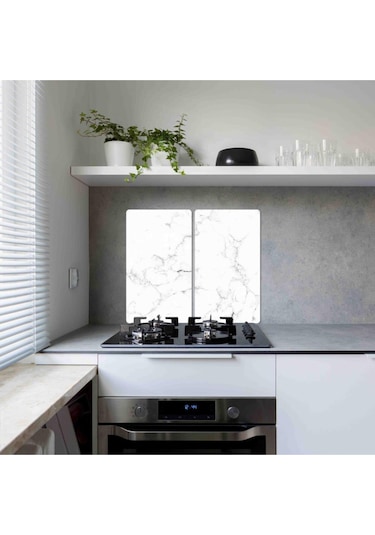 2' Li 30X52 CM Siyah Beyaz Mermer Desenli Cam Kesim Tablası ve Oc