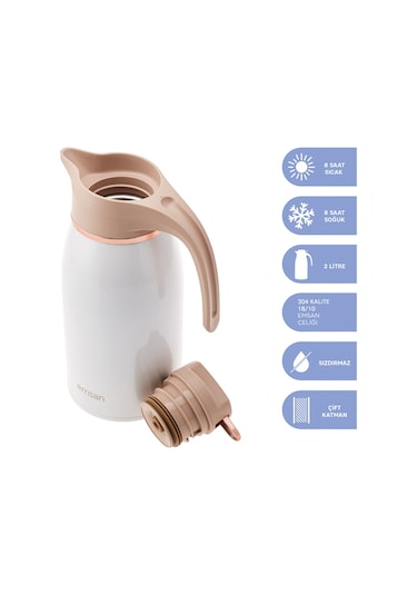 Gama 12 Saat Sıcak ve Soğuk Tutan Çelik Termos 2 Litre Beyaz
