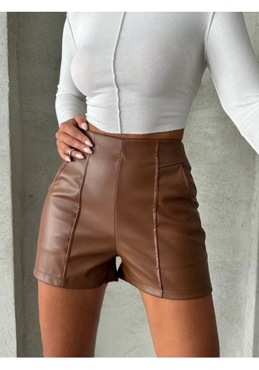 Biçomi Parçalı Cepli Deri Şort Taba W26312 Taba