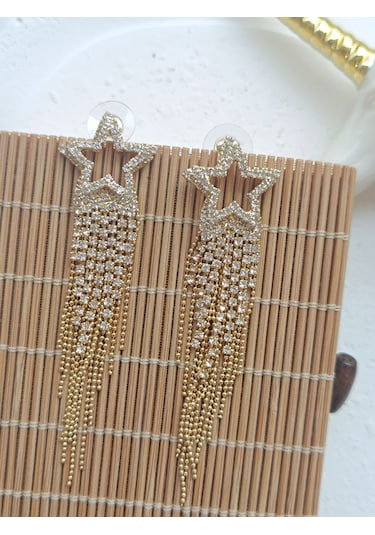 Yıldız Taşlı Gold Küpe Altın