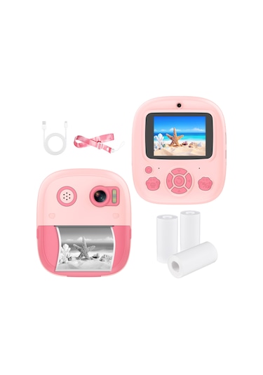Wezone Çocuklar İçin Anında Baskı Yapabilen 1080p Dijital Kamera, 2.4 İnç Ips Ekran, 8x Zoom, Termal Baskılı, Boyun Askılı Pembe