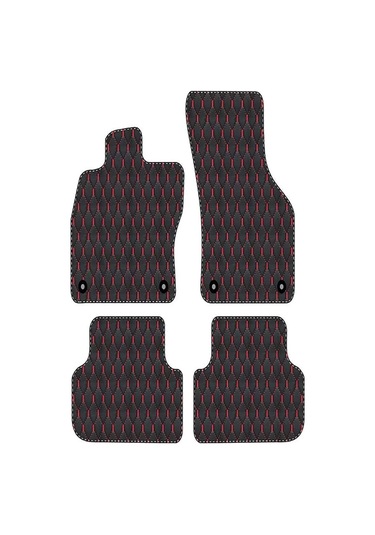 Porsche Cayenne 2010-2017 Uyumlu Kırmızı Dikişli Siyah Deri Paspas