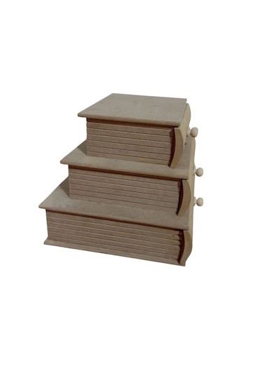 Mdf Kitap Şeklinde 3 Çekmeceli Kutu