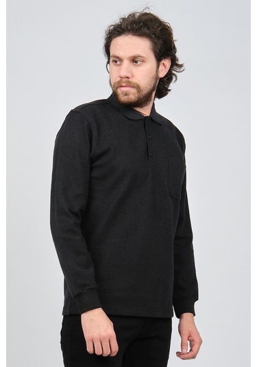 Çizgi Triko Erkek Cep Detaylı Polo Yaka Sweat 42544244 Siyah Siyah