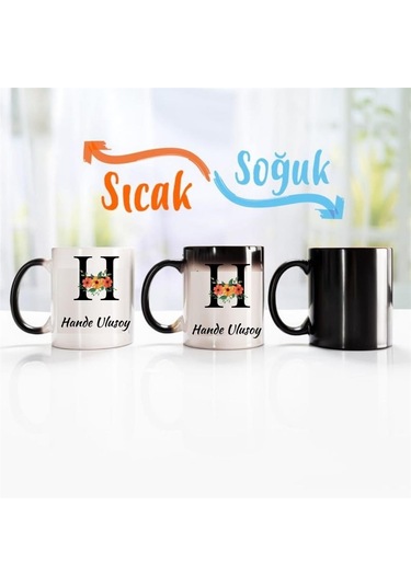 Kişiye Özel Baş Harf Tasarımlı Sihirli Kupa Bardak 2842