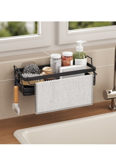 Dancemonkey Lichen Mutfak Drenaj Rafı, Sünger Bez Rafı, Lavabo Drenaj Sepeti Siyah İv Siyah