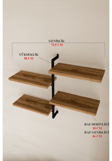 Aju 4 Katlı Duvar Rafı Metal Çerçeveli Dekoratif Kitaplık Ve Raf Ünitesi Modern Ve Minimalist Tasarımm Siyah