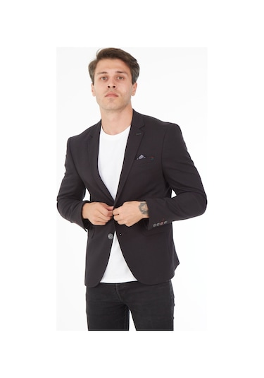 Sposo 5116 Dar Kalıp Örme Kumaş Siyah Erkek Blazer Ceket Siyah