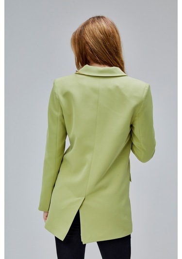 Açık Haki Regular Astarlı Kruvaze Kapama Dokuma Oversize Blazer Ceket Açık Haki