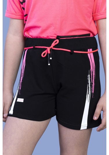 Toontoy Kız Çocuk Cep Detaylı Baskılı Şortlu Takım Fuşya