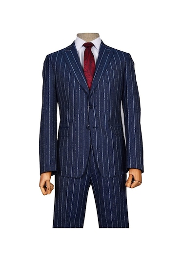Kalın Çizgi Çift Düğme 6 Drop Slim Erkek Takım Elbise
