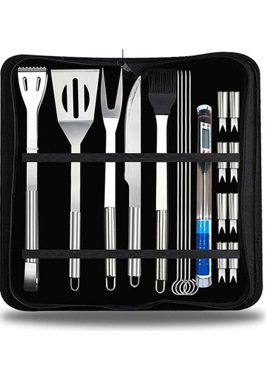 Wondernest 18'li Açık Sofra Seti Kamp Barbekü Piknik Alet Seti Termometreli Çok Renkli Çok Renkli