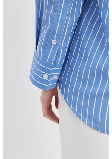 Stella Pulvis Mavi Oversize Çizgili Gömlek Mavi