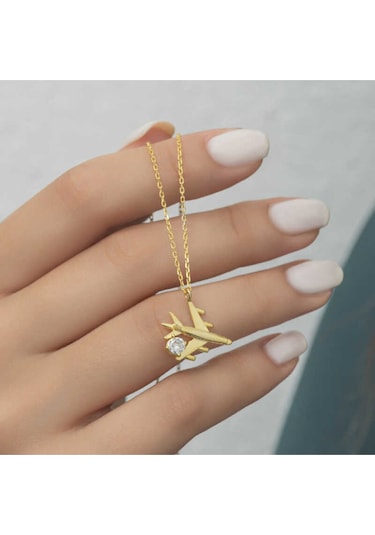 Casera's Gümüş Gold Tek Taşlı Uçak Kadın Kolye Csr2181232 Gümüş