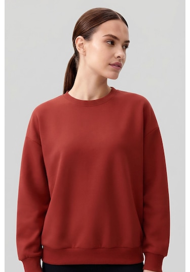 Fiesta Basic O Yaka Oversize Kadın Sweatshirt - 97053 Kırmızı