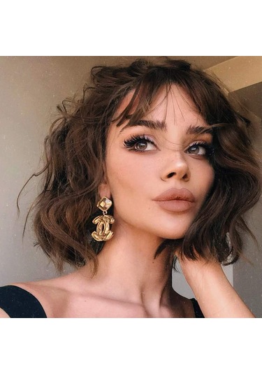 Kadınlar İçin Kahverengi Perçemli Peruk, Kıvırcık Ve Dalgalı Bob Peruk Çok Renkli