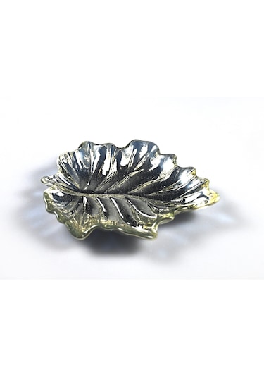 1 Adet Gümüş Kaplama Yaprak Cam Sosluk Sunumluk Çerezlik Tekli 14.5 Cm