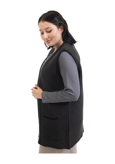 Kadın Orta Yaş Ve Üzeri Triko Örgü Minik Baklava Desen Düğmesiz Anne Yelek 332-siyah Çok Renkli