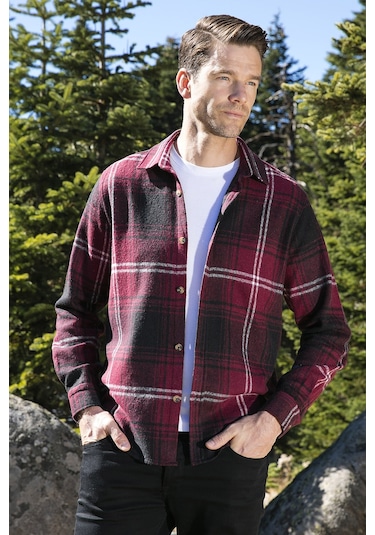 Buratti Ekoseli Uzun Kollu Slim Fit Kışlık Erkek Gömlek Cf21W112844 Bordo