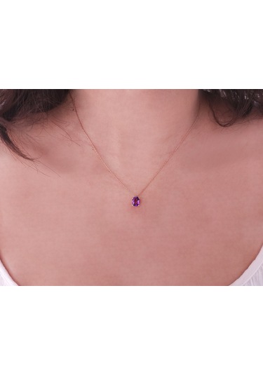 Sirius Oval Ametist Taşlı Esila Kolye 0802p0017