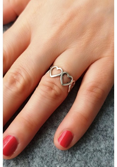 Antik Gümüş Kaplama Kalpler Şekilli El Yapımı Ayarlanabilir Kadın - 541000316 Çok Renkli