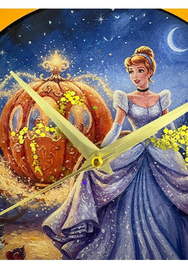 Kişiye Özel İsimli Çocuk Odası Duvar Saati Epoksi Dolgulu 35 Cm Masallar Serisi Turuncu - Mavi