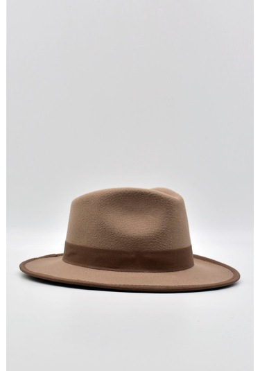 Vintage Erkek Fedora Fötr Şapka Panama İngiliz Trilby Kasket Bej - Bej