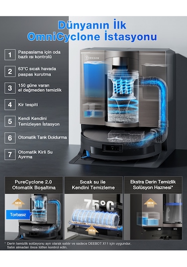 Ecovacs Deebot X11 OmniCyclone Toz Torbasız Robot Süpürge ve Paspas