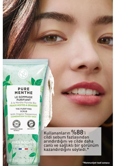Yves Rocher Pure Menthe Karma ve Yağlı Ciltler İçin Prebiyotik Yüz Peeling 75 ML