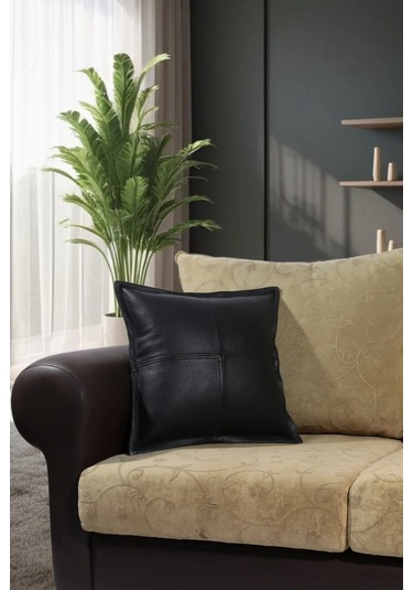 Premium Dekoratif Siyah Deri Kırlent Kılıfı/ev Ve Ofis Için Gerçek Deri 45x45cm Kırlent Kılıfı Siyah