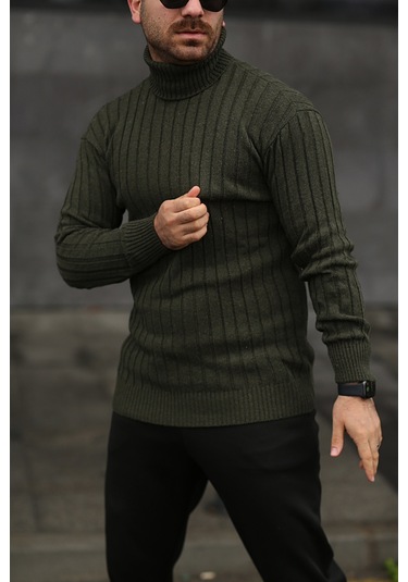 Unisex Balıkçı Yaka Triko Haki Kazak Haki