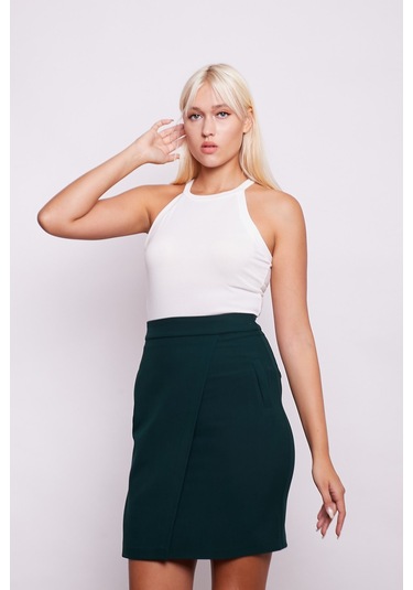 Yüksek Bel Anvelop Kruvaze Pamuklu Likralı Kumaş Kalem Ofis Etek