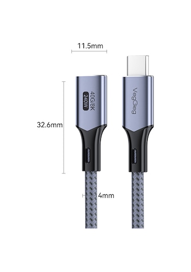 Veggieg Usb 4.0 E-mark 240w 40gbps Thunderbolt 4 8k 60hz Type-c Uzatma Kablosu 50 Cm