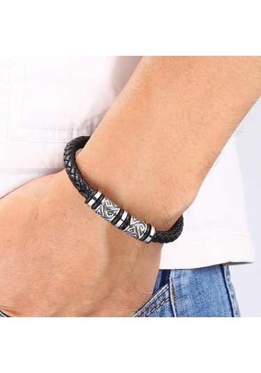 Viking Bilezik Erkek Deri Bilezik Pusula Bileklik İskandinav Rünleri Muska Mitolojisi Mücevher Hediyeler Mavi