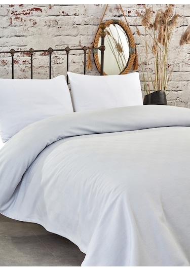 Komfort Home Çift Kişilik Dama Desen %100 Pamuk Pike / Açık Gri