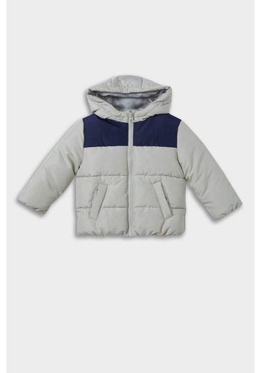 Defacto Erkek Bebek Su Geçirmez Kapüşonlu Fermuarlı Şişme Mont E8270a525augr498 Gri