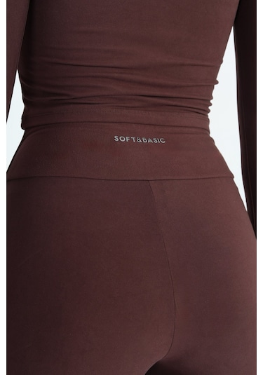 Soft&Basic Kadın Slım Fit Esnek Kahverengi Tayt Kahverengi
