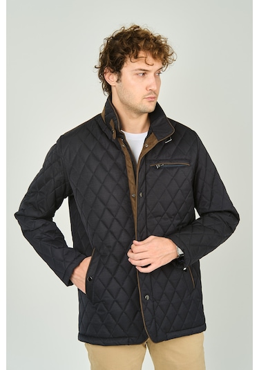 Daynax Erkek Dik Yaka Fermuar Ve Çıtçıt Kapamalı Kapitone Kaban 1000 Lacivert Lacivert