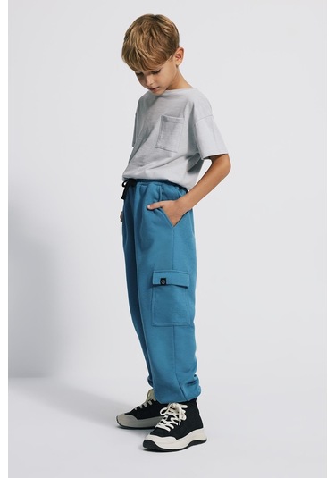 Kids Boy Kargo Cepli Loose Fit Mavi Jogger Mavi