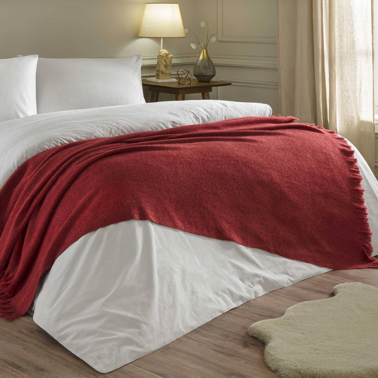 Linens Lunea Throw / Tv Battaniyesi Bordo Tek Kişilik Bordo