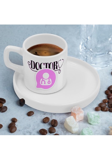 Bk Gift Kişiye Özel Sunum Tabaklı Doktor Tasarımlı Kahve Fincanı-4, Sevgiliye Hediye, Arkadaşa Hediye, Doktorlara Hediye Kobitmeyen137789 Bk Gift